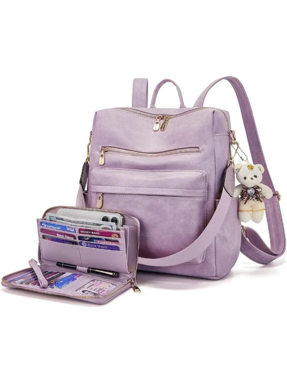Stylish Women's Backpack Purse Set | Soft PU Leather, Large Capacity, Many